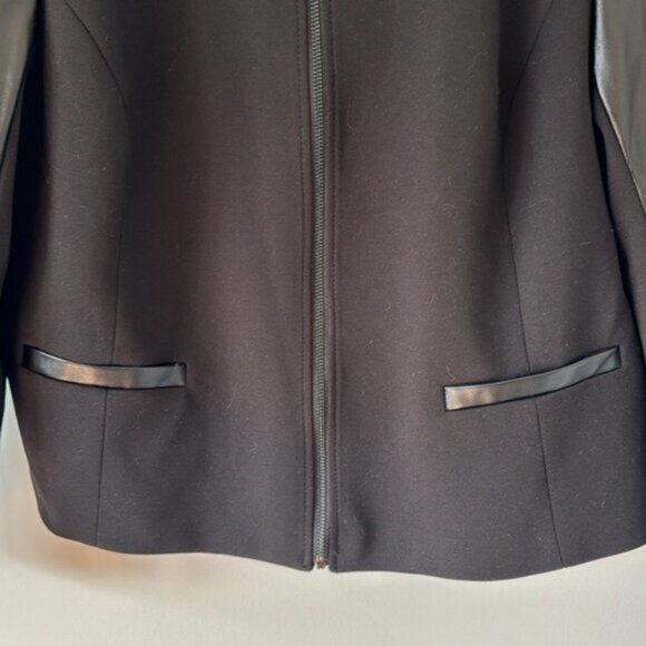 MXM Women Black Beaded Shoulders Faux Leather Blazer Jacket Plus Size 18 - Picture 5 of 13